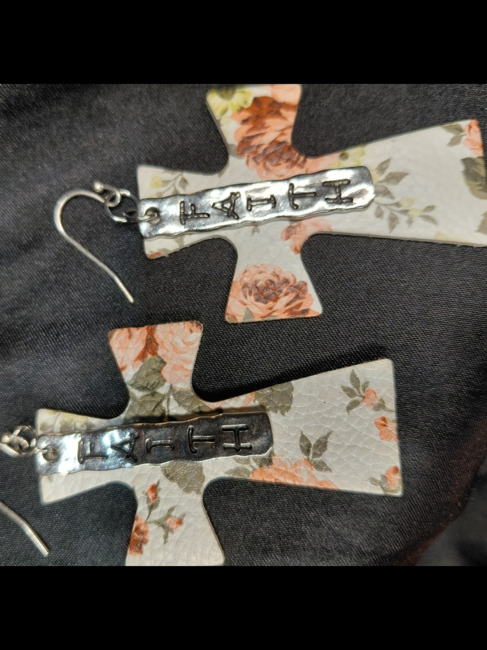 Floral Cross Drop Earrings in Cream and Peach - Women Jewelry